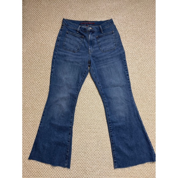Lucky Brand Denim - Lucky Brand Stevie High Rise Flare Jeans Blue Patch Pocket Raw Hem 10/30 A